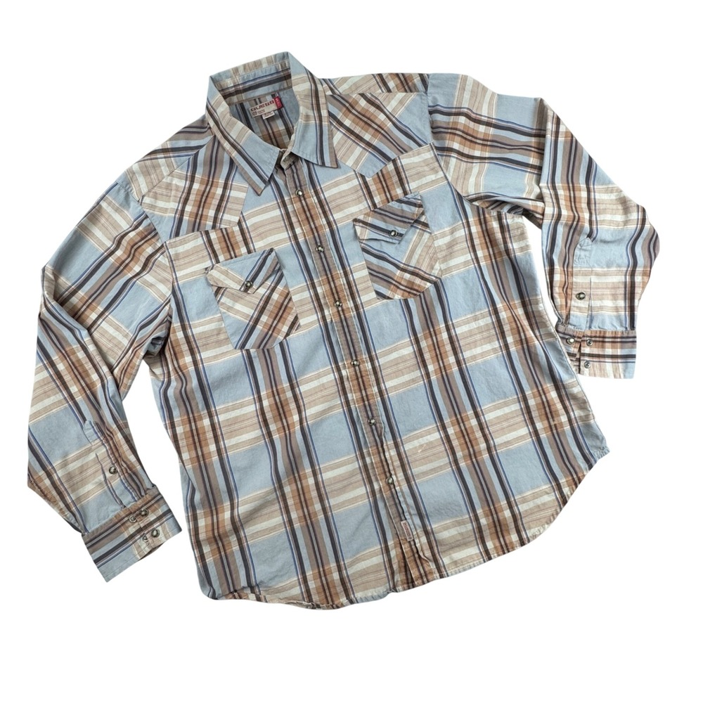 Vintage Guess Western Plaid Pearl Snap Button Down Shirt XL Mens Long Sleeve Y2K